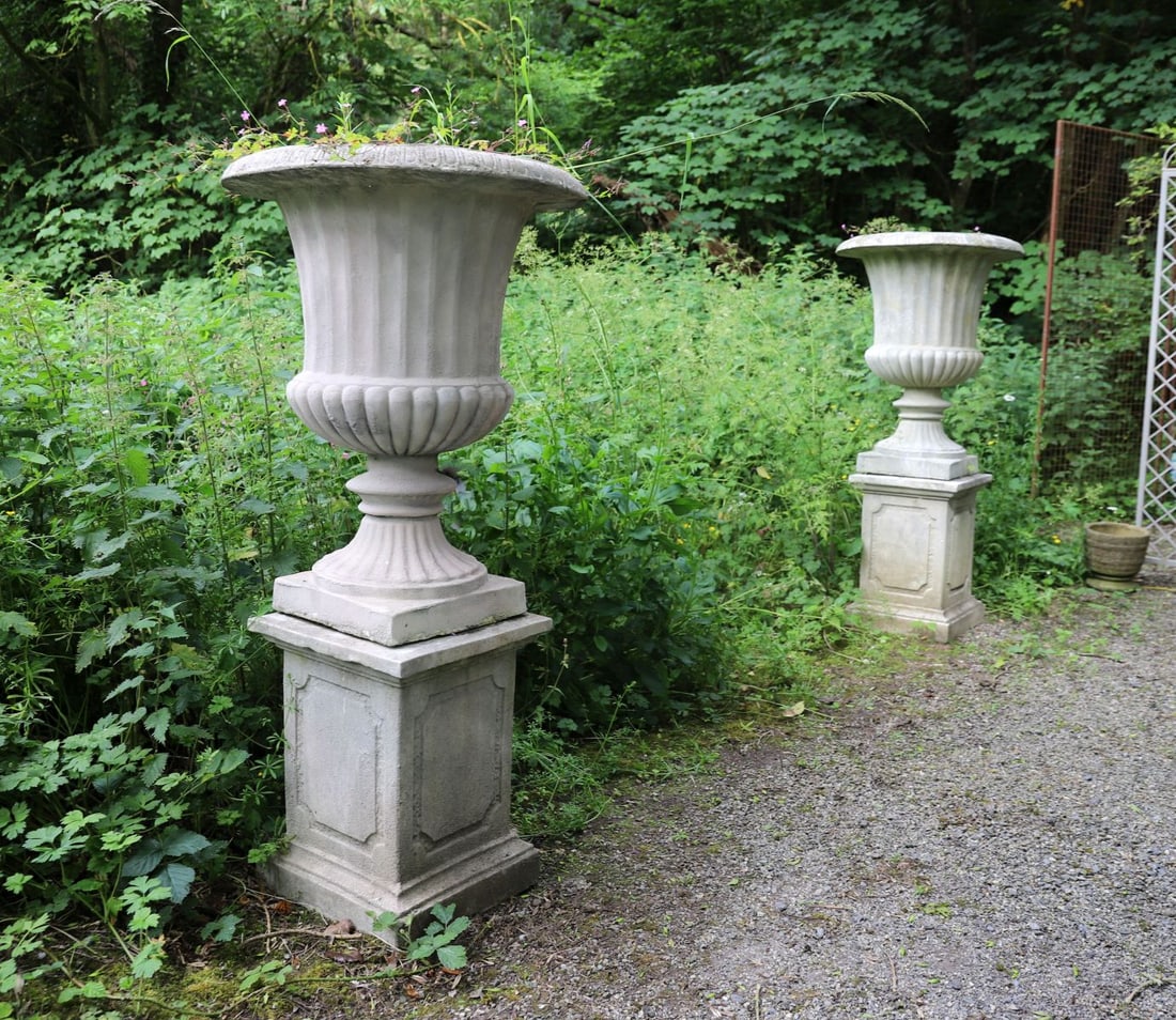 PAIR OF LARGE ITALIANATE STONE ESTATE URNS (1 of 3)