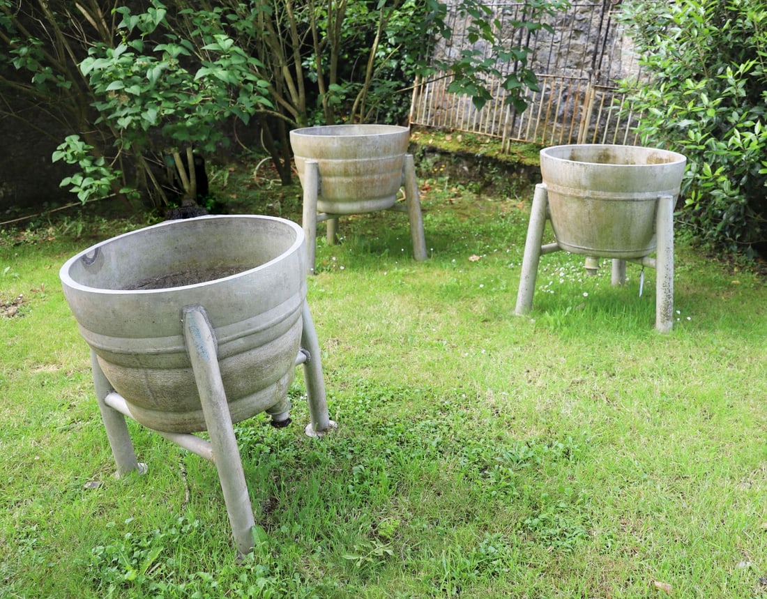 THREE INDUSTRIAL ZINC PLANTERS (1 of 2)