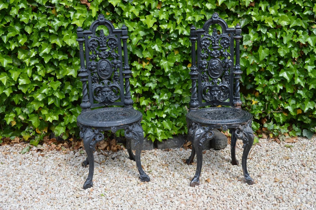 PAIR OF VICTORIAN CAST IRON GARDEN CHAIRS (1 of 3)