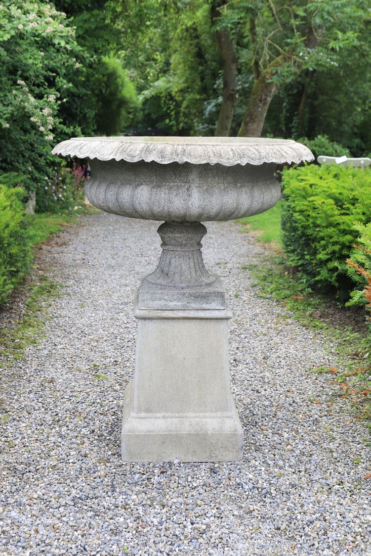 PR OF LARGE COMPOSITE STONE CAMPANA URNS (1 of 2)