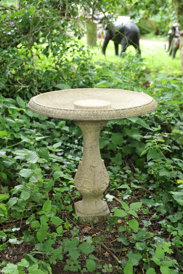 MOULDED GRANITE BIRD BATH ON PEDESTAL (1 of 2)