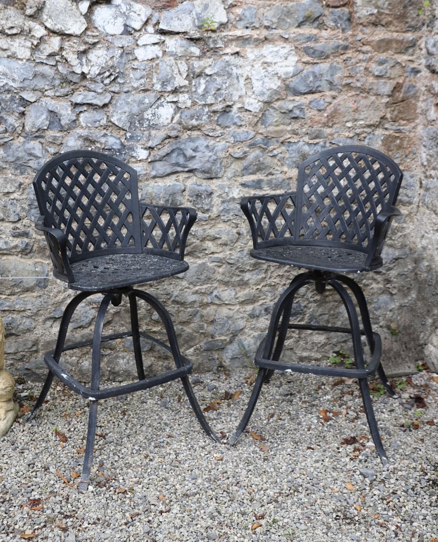 PAIR METAL PATIO REVOLVING HIGH CHAIRS (1 of 3)