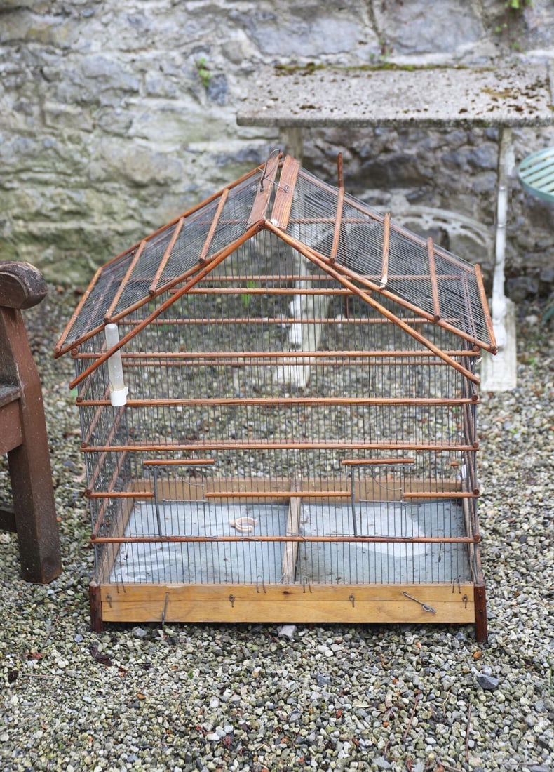 VINTAGE BAMBOO AND WIRE BIRD CAGE (1 of 1)