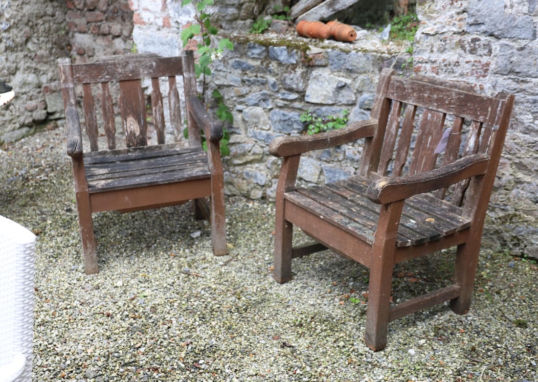 PAIR OF HARDWOOD GARDEN ARMCHAIRS (1 of 2)