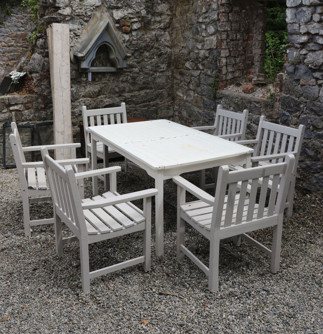 PAINTED HARDWOOD GARDEN DINING SET (1 of 2)