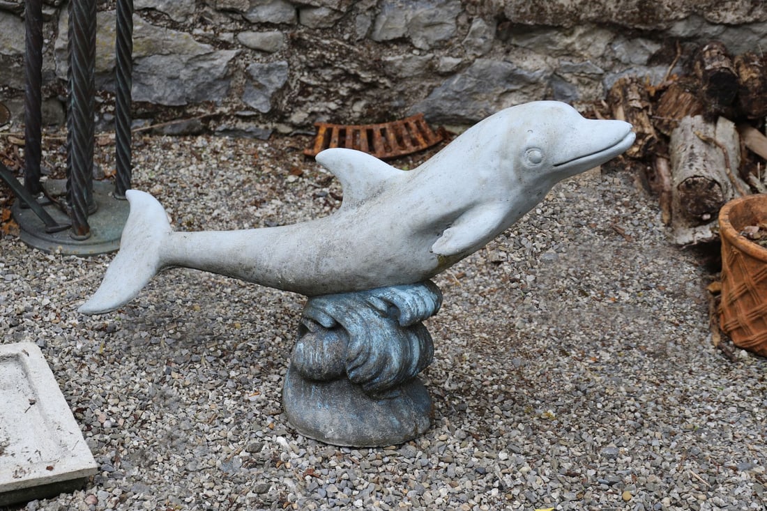 WEATHERED COMPOSITE DOLPHIN GARDEN ORNAMENT (1 of 3)