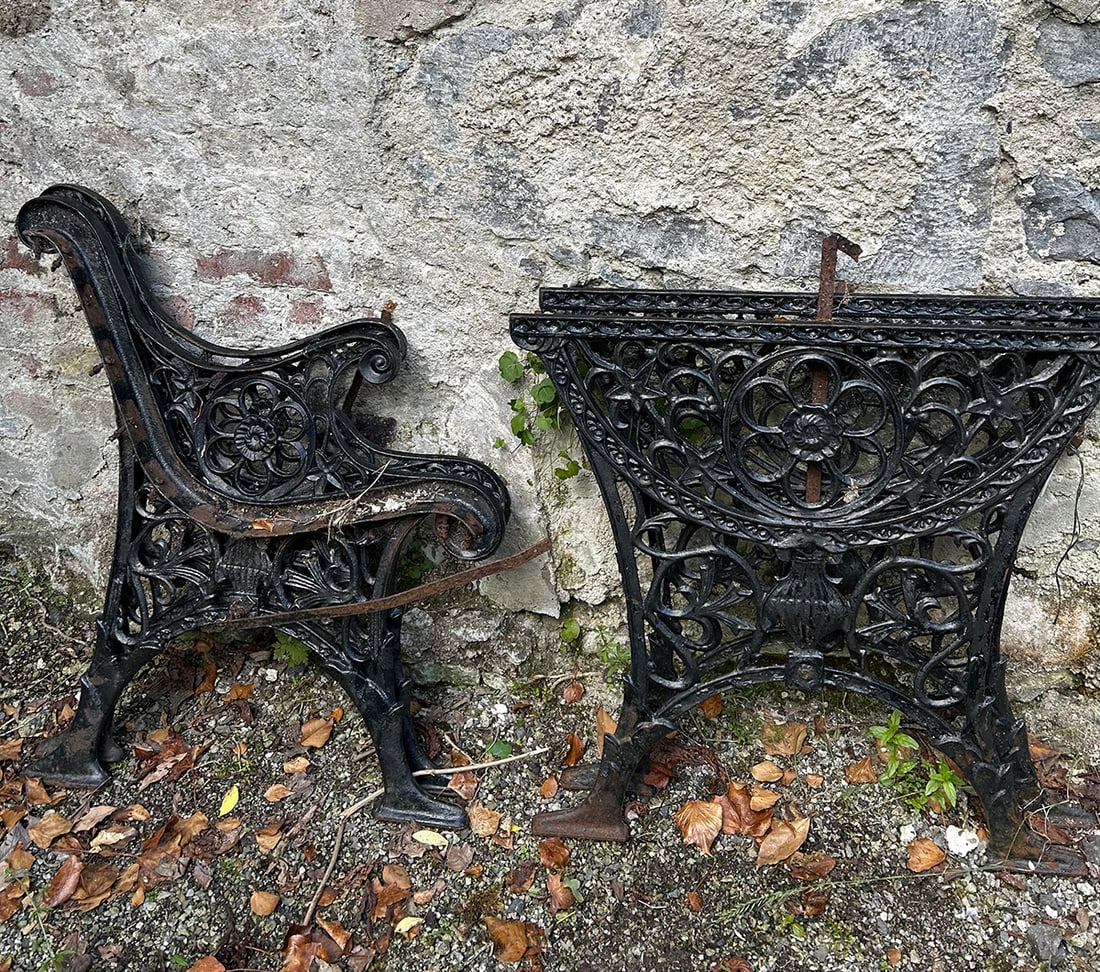 PAIR OF CAST IRON SEAT ENDS TOGETHER (1 of 5)