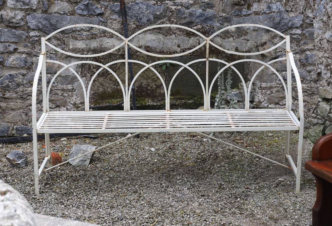 CREAM PAINTED SLATTED METAL GARDEN BENCH (1 of 2)