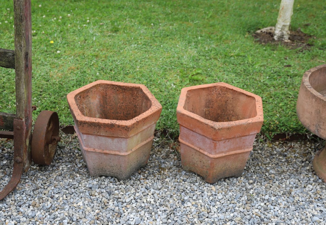 PAIR OF TERRACOTTA HEXAGONAL PLANTERS (1 of 3)