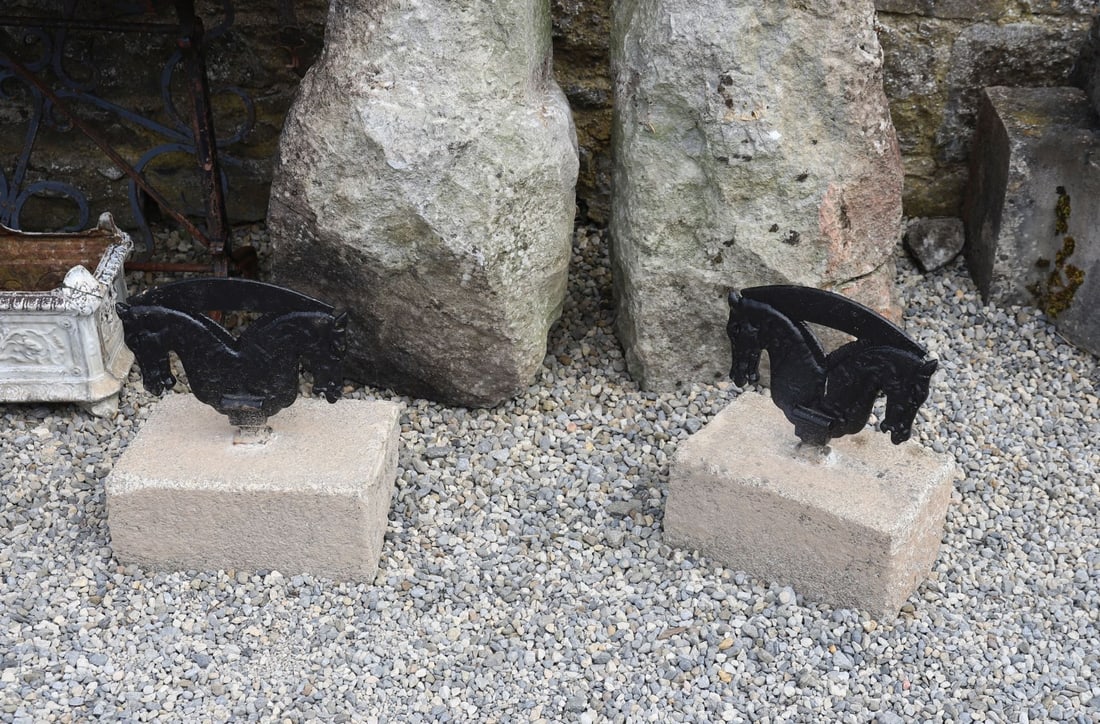 PAIR OF CAST IRON HORSE HEAD FOOT SCRAPERS (1 of 3)