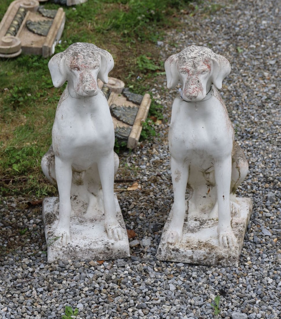 PAIR OF COMPOSITE STONE POINTER DOG SCULPTURES (1 of 3)