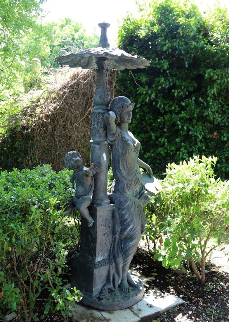 LARGE BRONZE FIGURAL FOUNTAIN - LADY WITH CHERUB (1 of 1)
