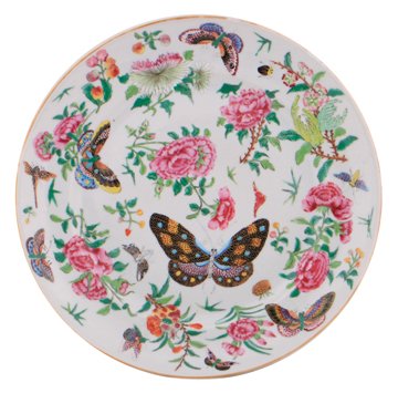 Canton famille rose butterfly pattern Chinese plate: Canton famille rose butterfly pattern Chinese plate 25 cm. diameter