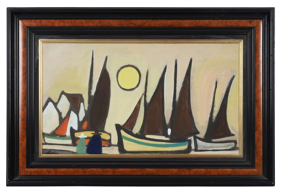 MARKEY ROBINSON (1918 - 1999): Title: Harvest MoonMedium: Gouache on BoardSignature: Signed Lower Left and Titled VersoProvenance: The Oriel Gallery, Dublin (Label Verso); Private CollectionFramed