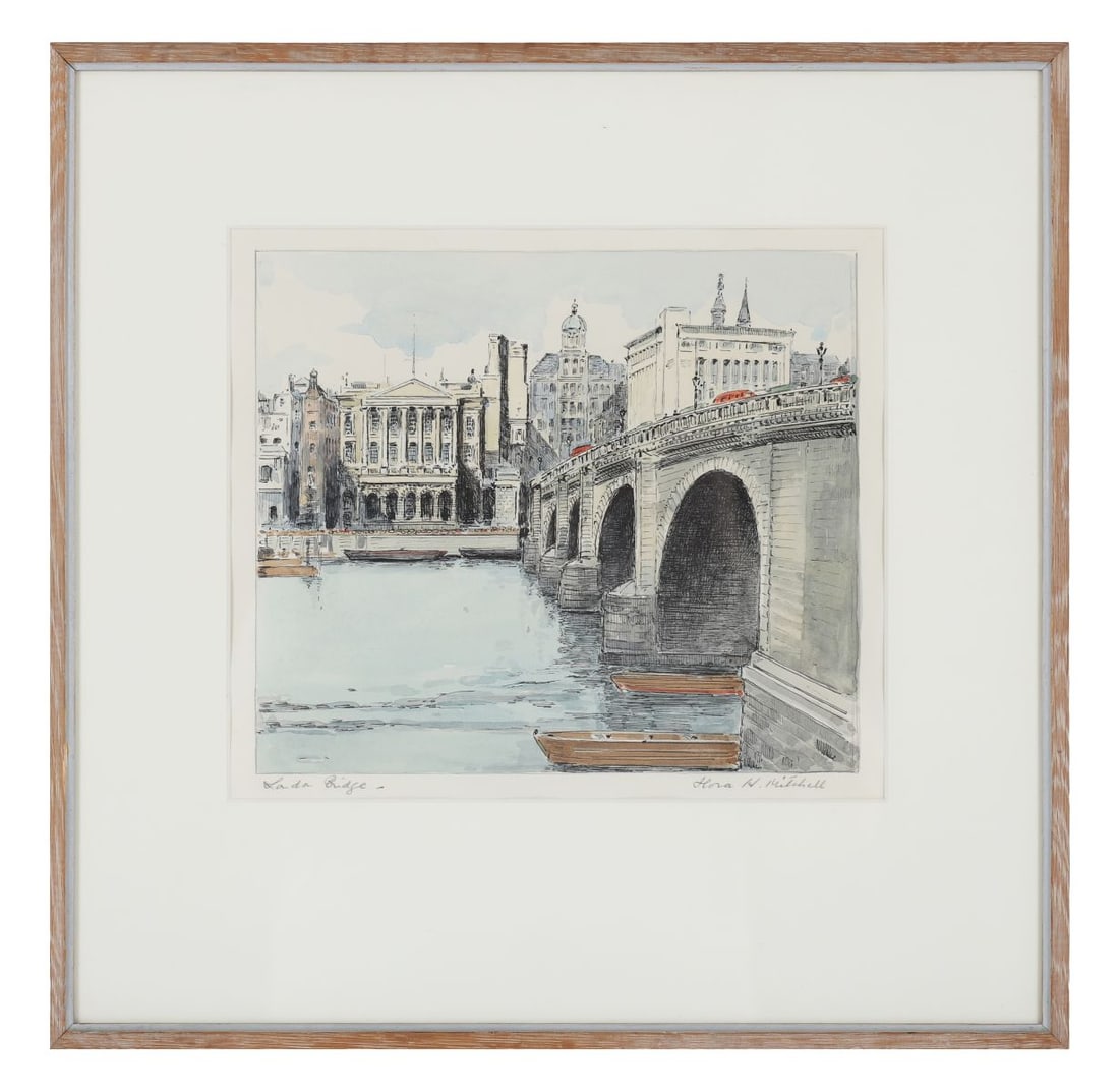 FLORA H. MITCHELL (1890 - 1973): Title: London Bridge Medium: Watercolour, Pen and InkSignature: Signed Lower Right and Titled Lower LeftProvenance: Private CollectionFramed