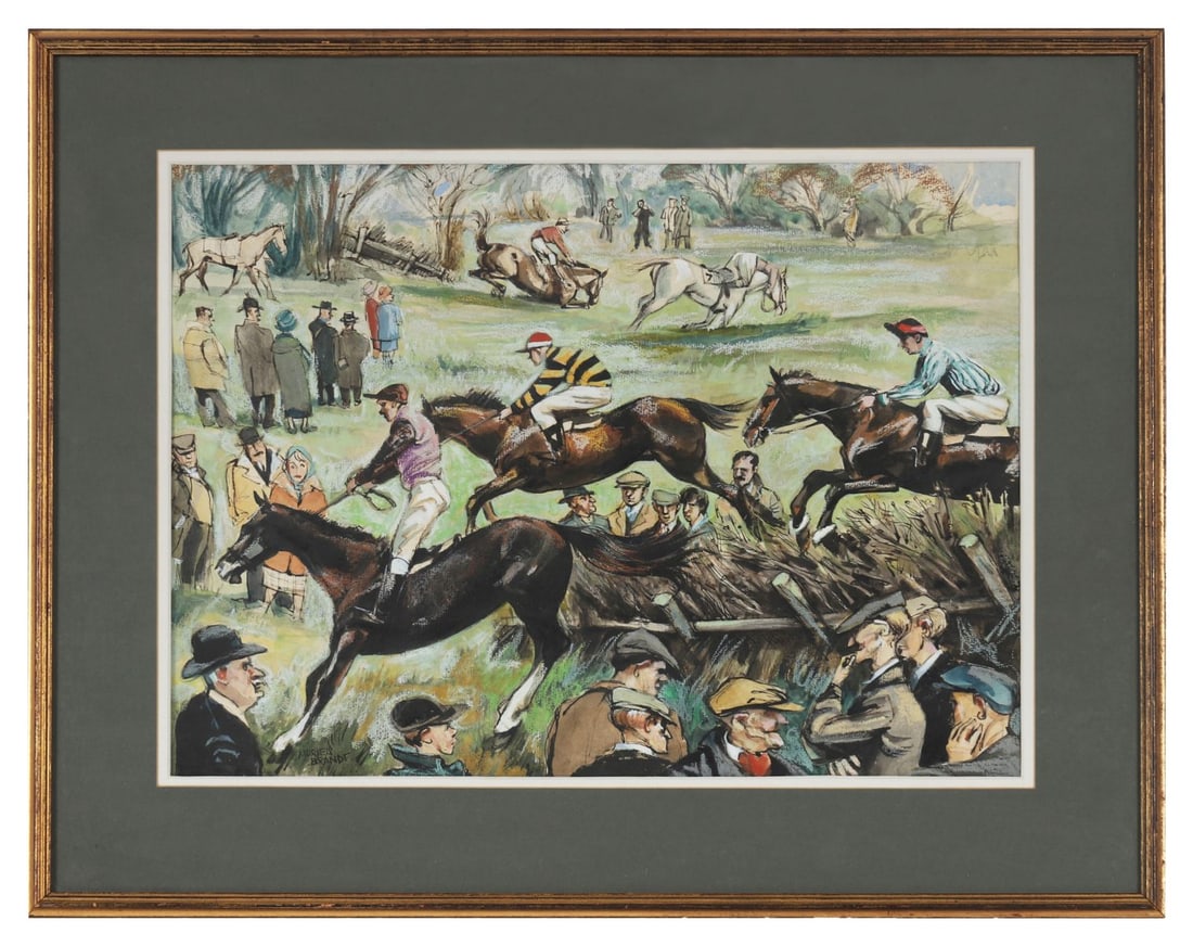 MURIEL BRANDT RHA (1909 - 1981): Title: A Point to Point MeetMedium: Watercolour and Pastel Signature: Signed Lower LeftProvenance: Private CollectionFramed