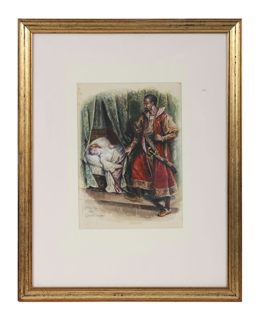 JOHN CAREY (1861 - 1943): Title: Othello and DesdemonaMedium: WatercolourSignature: Signed Lower Right and Titled Lower Left; Inscribed VersoProvenance: The Molesworth Gallery, Dublin (Label Verso); Private CollectionFramed