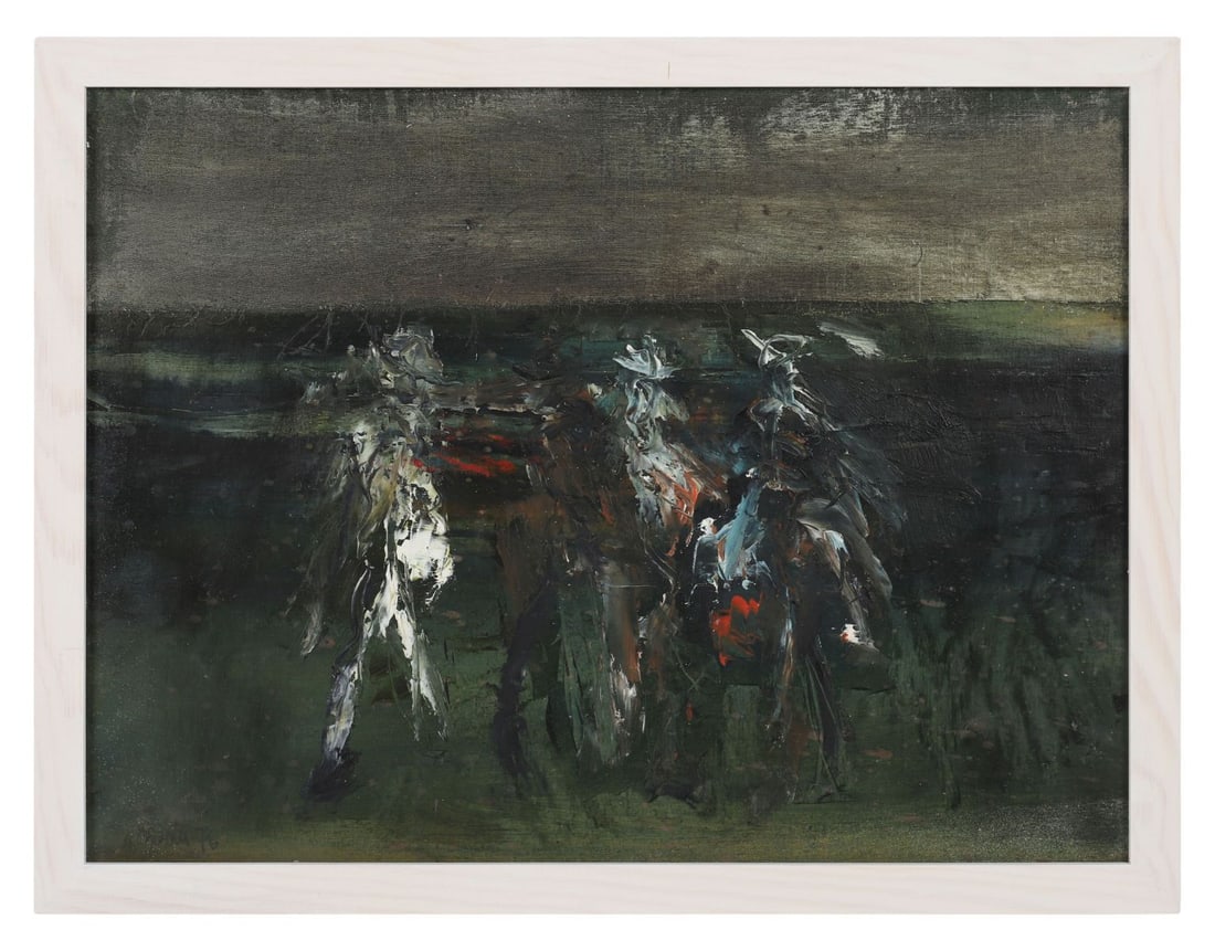 GERALD DAVIS (1938 - 2005): Title: Foreboding (1976)Medium: Oil on BoardSignature: Signed and Dated Lower Left; Inscribed VersoProvenance: Acquired directly from the family of the artist by the Present Owner Framed