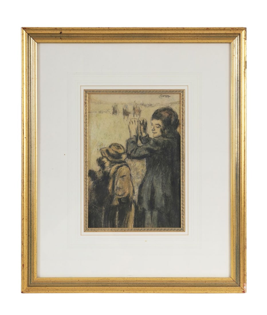 WILLIAM CONOR OBE RHA RUA ROI (1881 - 1968): Title: At the Galway RacesMedium: CrayonSignature: Signed Upper RightProvenance: Private Collection, Greenisland, Co. Antrim; James Mullin Fine Art, Newtownabbey, Co. Antrim; Private Collection,