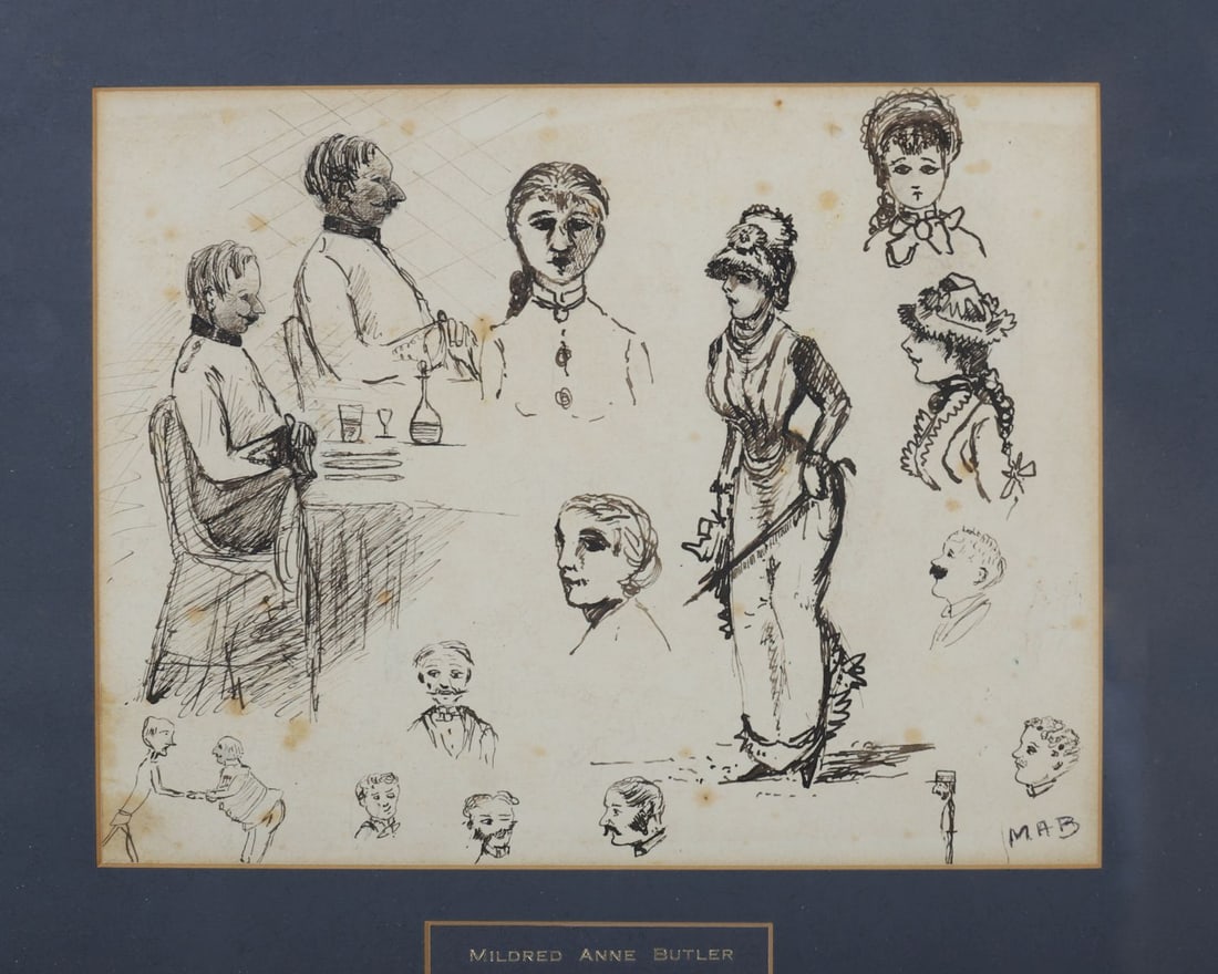 MILDRED ANNE BUTLER RA RWS (1858 - 1941): Title: Figure Studies of the Butler Family, Kilmurry HouseMedium: Pen and InkSignature: Signed Lower Right and Inscribed VersoProvenance: The Artist's Studio Sale, Christie's, London, October, 1981;