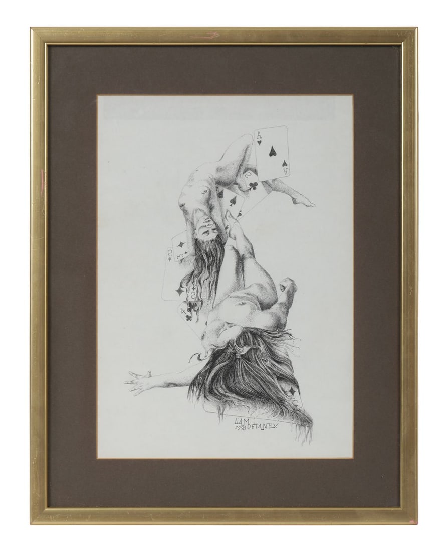 LIAM DELANEY (B. 1948): Title: Ace of Spades (1990)Medium: Charcoal and Pencil on PaperSignature: Signed and Dated Lower Centre RightProvenance: Combridge Fine Arts, Dublin (Label Verso); Private CollectionFramed