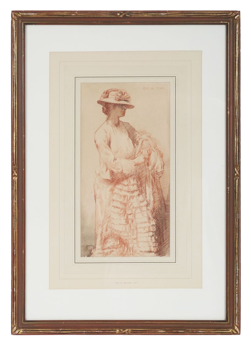 SIR WILLIAM ORPEN KBE RA RI RHA (1878 - 1931): Title: Portrait of Emily Scobel - Study for 'The Mirror' (1900)Medium: Pencil, Red Chalk, and Grey WashSignature: Signed and Dated Upper RightProvenance: The Artist; By Whom Given to Mary 'Guinea' Pri
