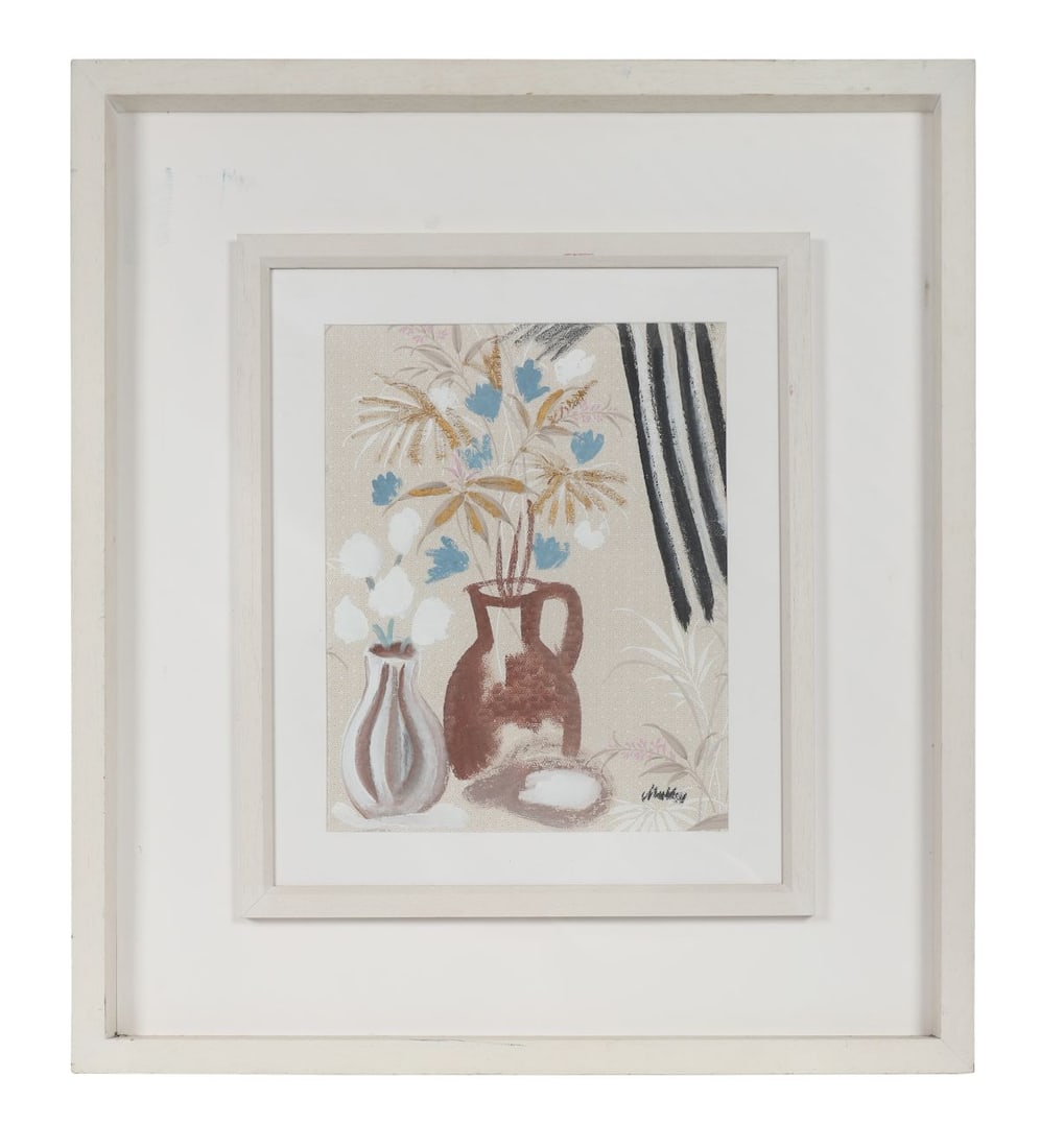 MARKEY ROBINSON (1918 - 1999): Title: Still Life with FlowersMedium: Gouache on WallpaperSignature: Signed Lower RightProvenance: Private CollectionFramed