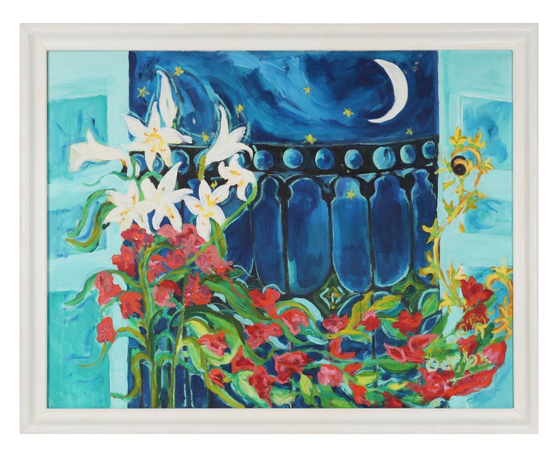MAEVE O'BYRNE (20TH / 21ST CENTURY): Title: Studio with Starry Sky (1993)Medium: Oil on CanvasSignature: Signed and Dated Lower Right; Inscribed VersoProvenance: Private CollectionFramed