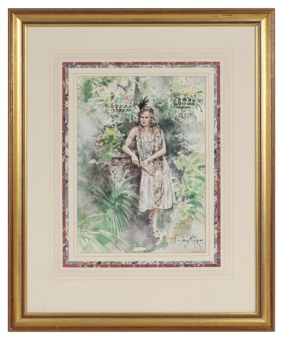 GORDON KING (1939 - 2022): Title: Woman in the GardenMedium: WatercolourSignature: Signed Lower RightProvenance: Private CollectionNote: This work was reproduced for a set of 475 prints by the artistFramed