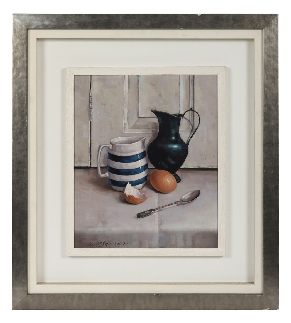 DAVID FRENCH LE ROY (B. 1971): Title: Still Life - Jugs and Eggs (2008)Medium: Oil on BoardSignature: Signed and Dated Lower LeftProvenance: Private CollectionFramed