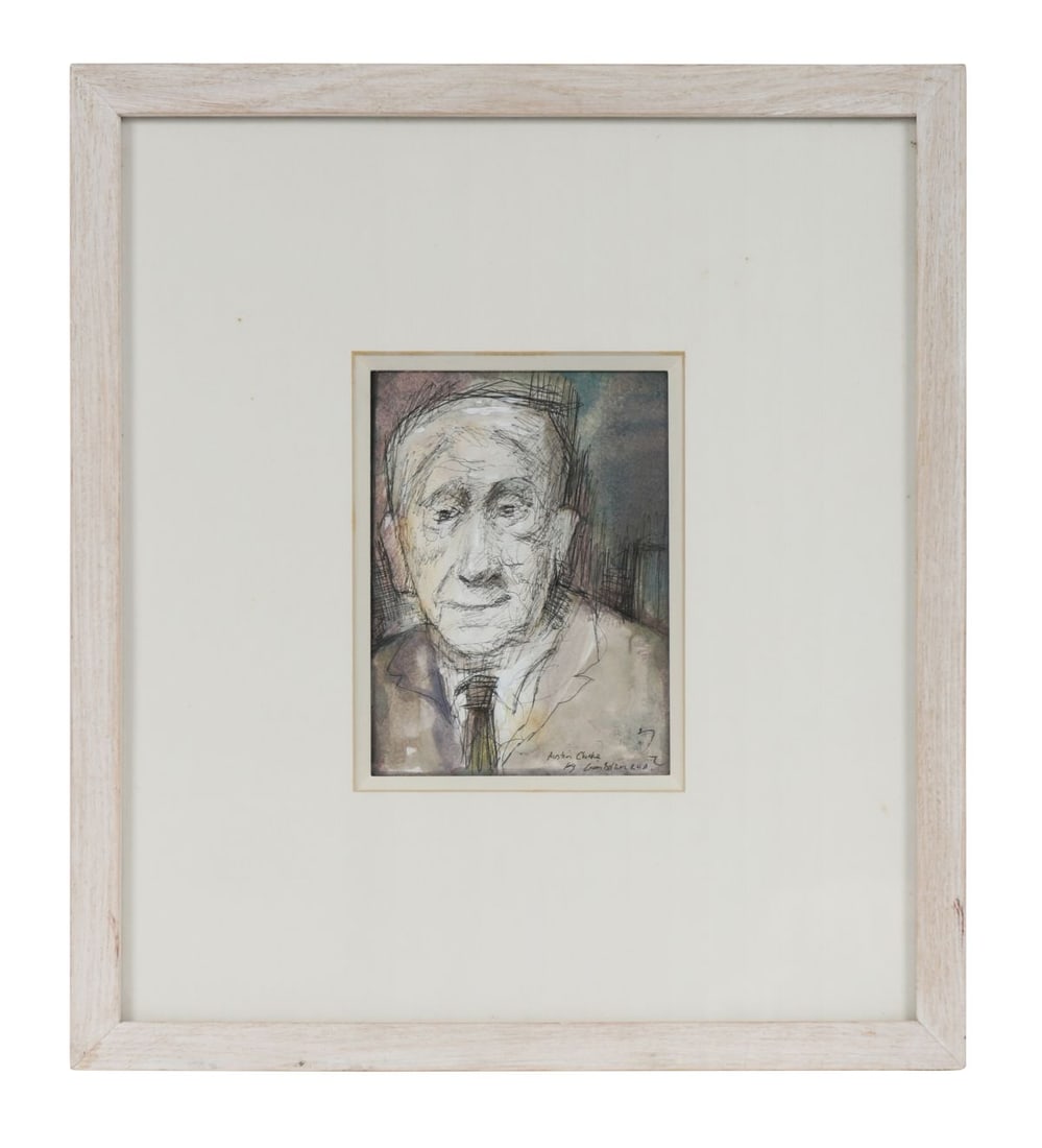 LIAM BELTON RHA (B. 1947): Title: Portrait of the Poet Austin ClarkeMedium: Pen, Ink, Wash and Chalk on PaperSignature: Signed and Inscribed Lower Right; Inscribed VersoProvenance: Private CollectionFramed