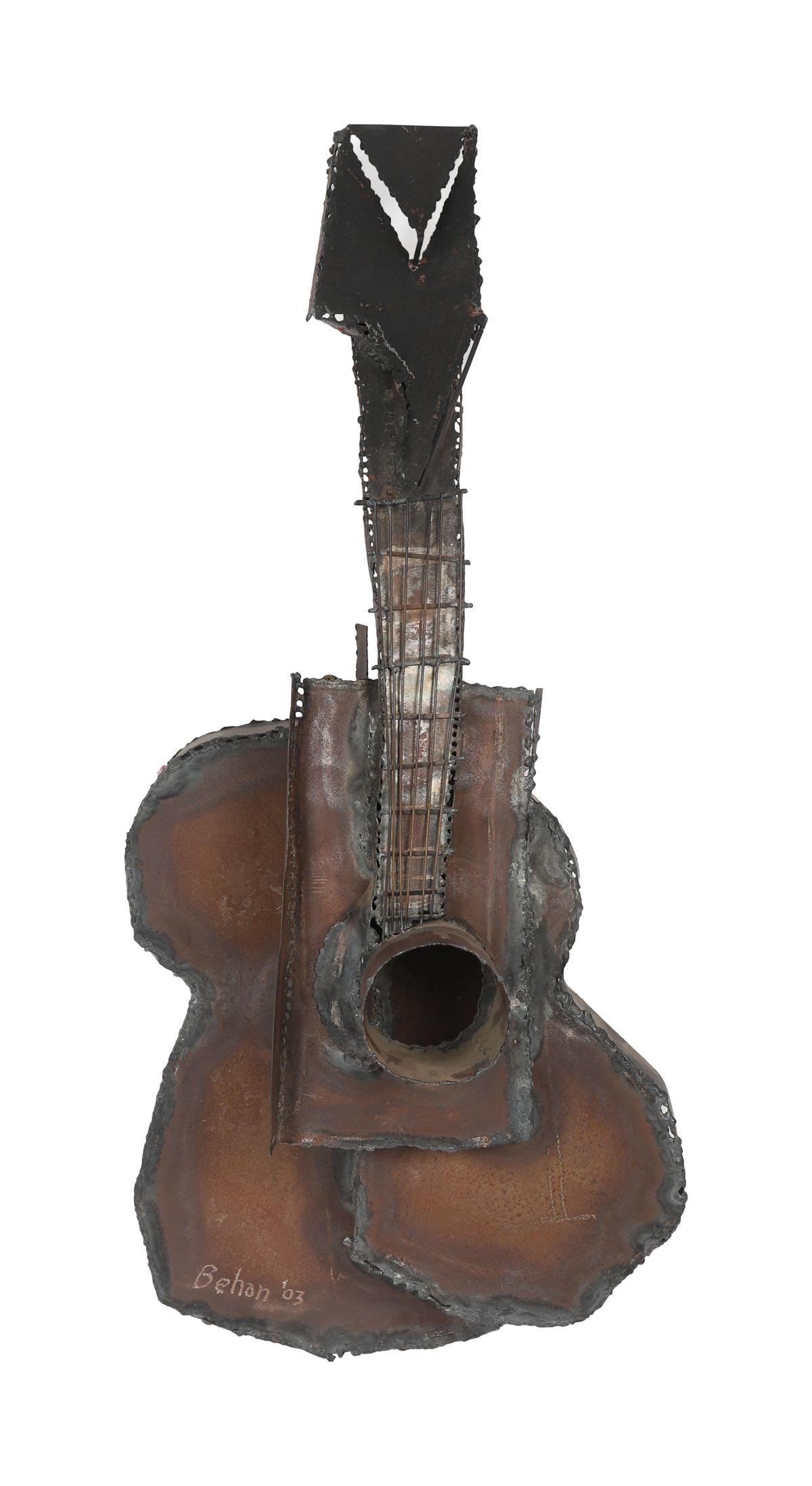 JOHN BEHAN RHA (B. 1938): Title: Guitar (Homage to Picasso) (2003)Medium: Unique Steel Signature: Signed and DatedProvenance: Mullan Gallery, Belfast, Where acquired by the Present OwnerAt the age of 16, John Behan took evenin
