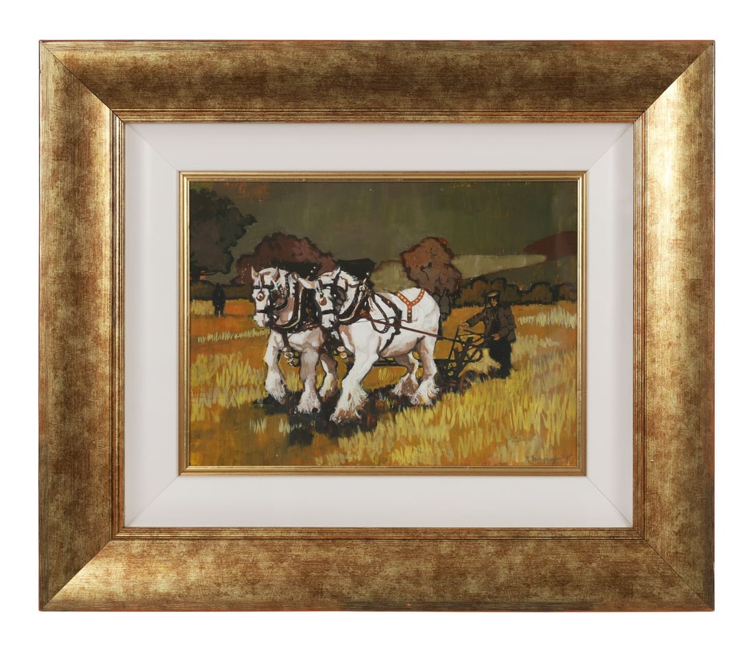 KEN MORONEY (B. 1949): Title: Ploughing (2008)Medium: Oil on BoardSignature: Signed and Dated Lower RightProvenance: Private CollectionFramed