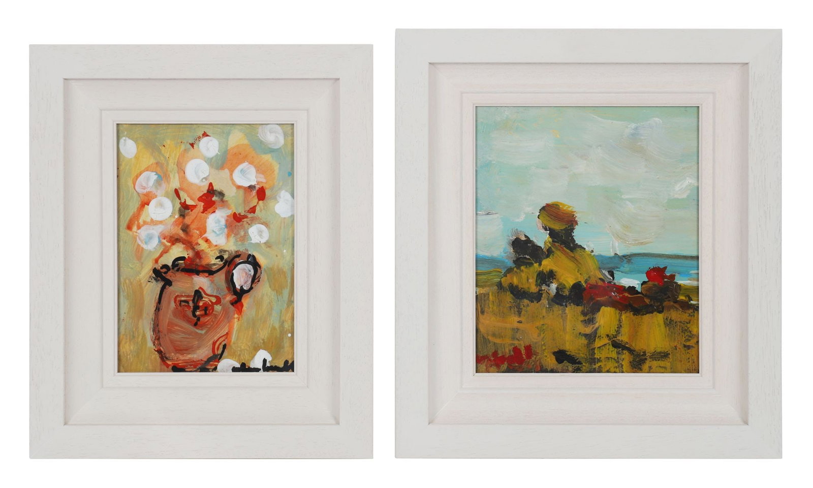MARIE CARROLL (20TH CENTURY): Title: Winter Blooms and Sisters on the Shore 2 (Pair)Medium: Acrylic on CardSignature: Each SignedProvenance: Private CollectionFramed