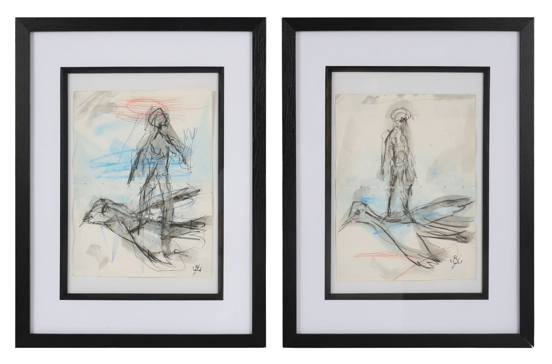 JOHN KINGERLEE (B. 1936): Title: Flying High (Pair)Medium: Mixed Media on PaperSignature: Each Signed with Monogram Lower Right and Titled VersoProvenance: Private CollectionFramed