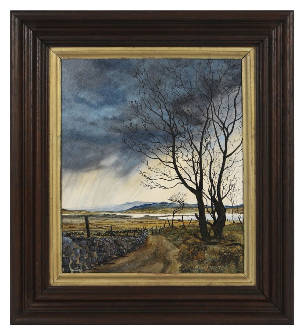 BERNARD REYNOLDS (1915 - 1997): Title: On the Slopes of Knocknarea, Co. Sligo (1995)Medium: Oil on BoardSignature: Signed Lower Left and Inscribed VersoProvenance: Private CollectionFramed