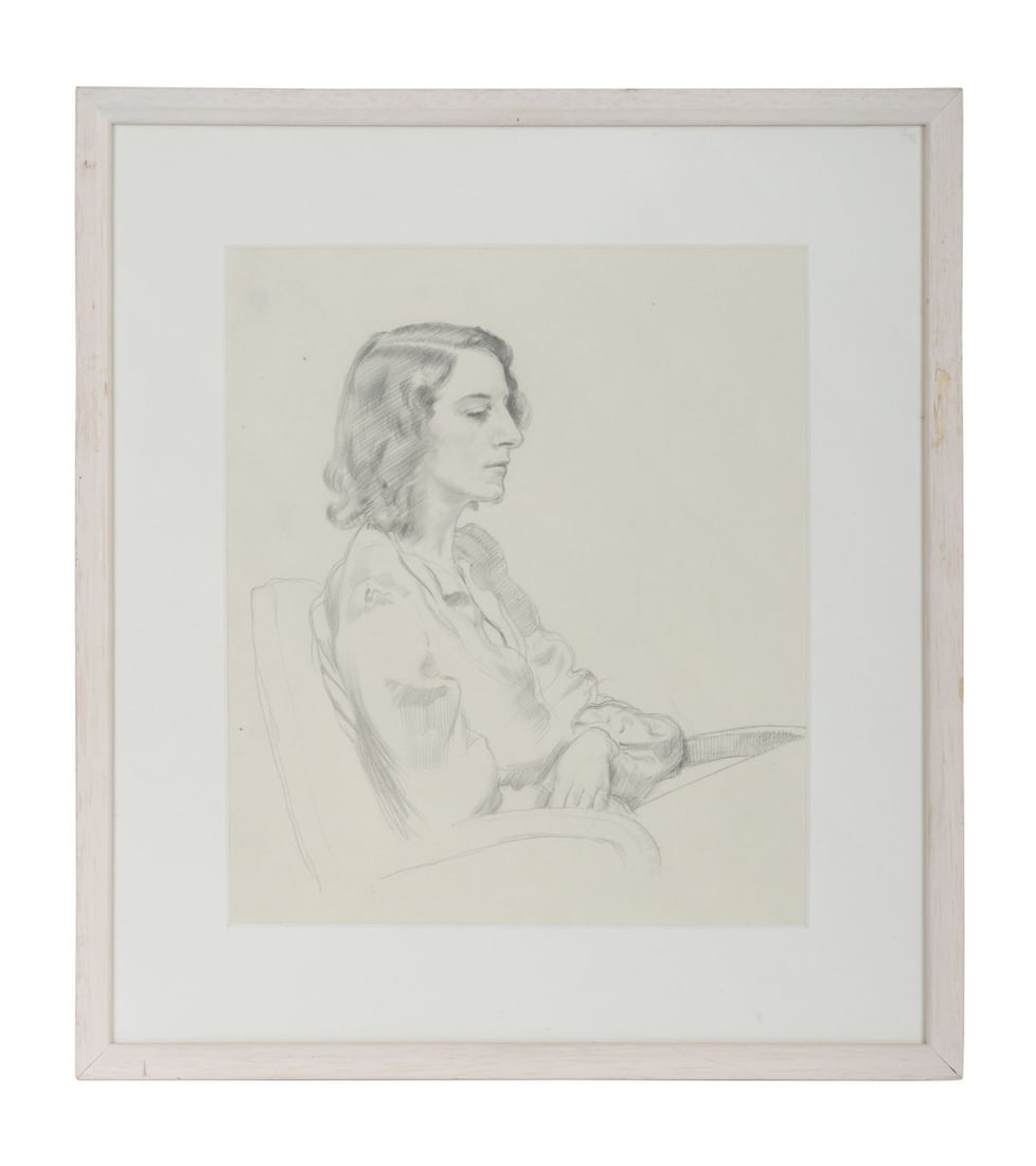 SEAN O'SULLIVAN RHA (1906 - 1964): Title: Sketch of the Artist's Wife, Rene, SeatedMedium: Pencil SketchSignature: Unsigned; Inscribed VersoProvenance: The Artist's Estate; Private CollectionFramed
