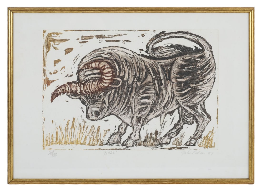 JOHN BEHAN RHA (B. 1938): Title: Bull (1997)Medium: Limited Edition Lithograph (No. 268/325)Signature: Signed and Dated Lower Right; Titled Lower Centre; Numbered Lower LeftProvenance: Private CollectionFramed