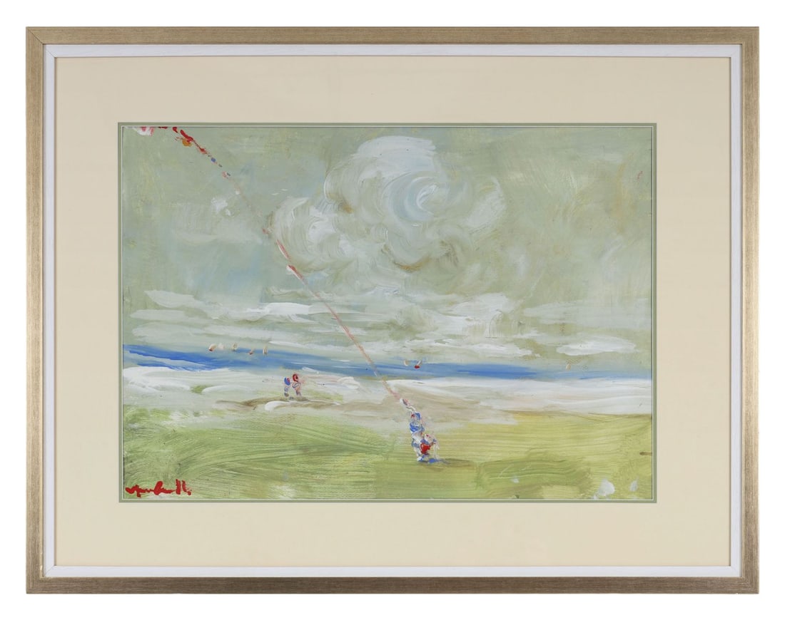 MARIE CARROLL (20TH CENTURY): Title: Kite Flying on the BeachMedium: Acrylic on BoardSignature: Signed Lower LeftProvenance: Private CollectionFramed