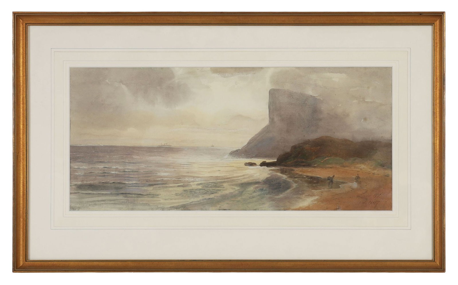 JOSEPH WILLIAM CAREY RUA (1859 - 1937): Title: Fair Head, North Antrim Coast (1917)Medium: WatercolourSignature: Signed and Dated Lower RightProvenance: John Magee, Belfast (Label Verso); Private CollectionFramed
