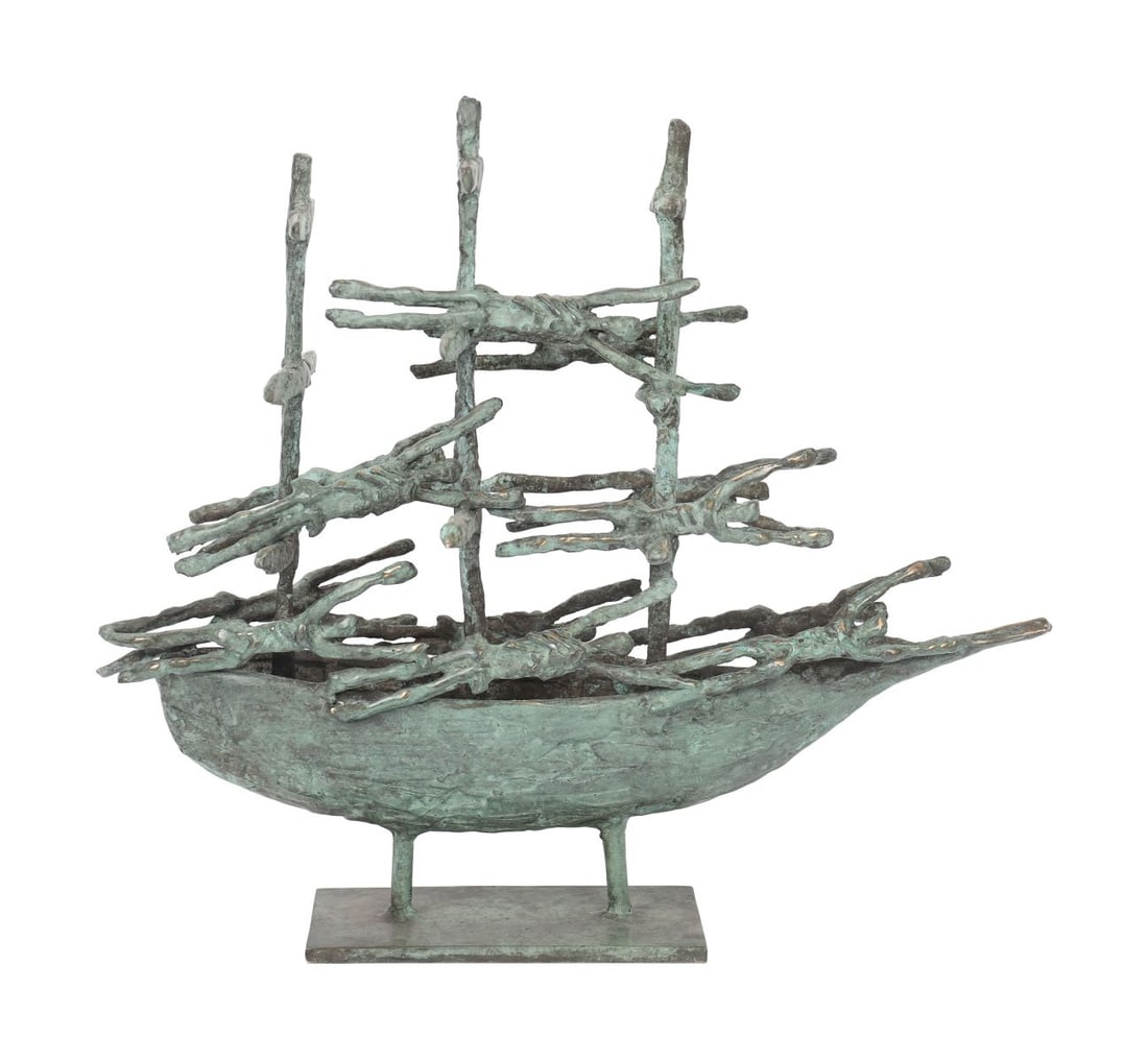 JOHN BEHAN RHA (B. 1938): Title: Mayo Famine Ship (2003)Medium: BronzeSignature: Signed and DatedProvenance: Private Collection