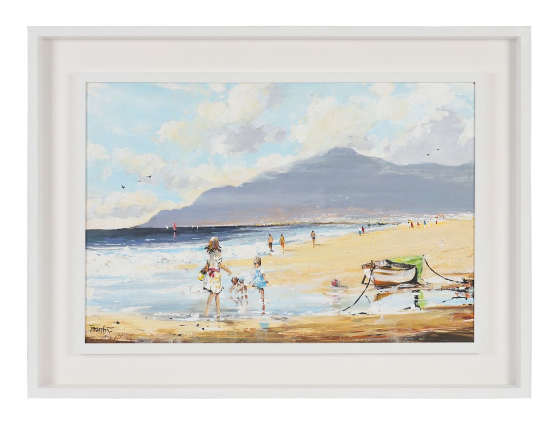 FRANK FITZSIMONS (1930 - 2008): Title: Down on the BeachMedium: Oil on BoardSignature: Signed Lower LeftProvenance: Private CollectionFramed