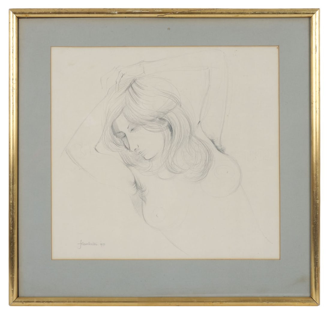 JOHN SKELTON (1923 - 2009): Title: Female Nude (1971)Medium: Pencil SketchSignature: Signed and Dated Lower LeftProvenance: Private CollectionFramed