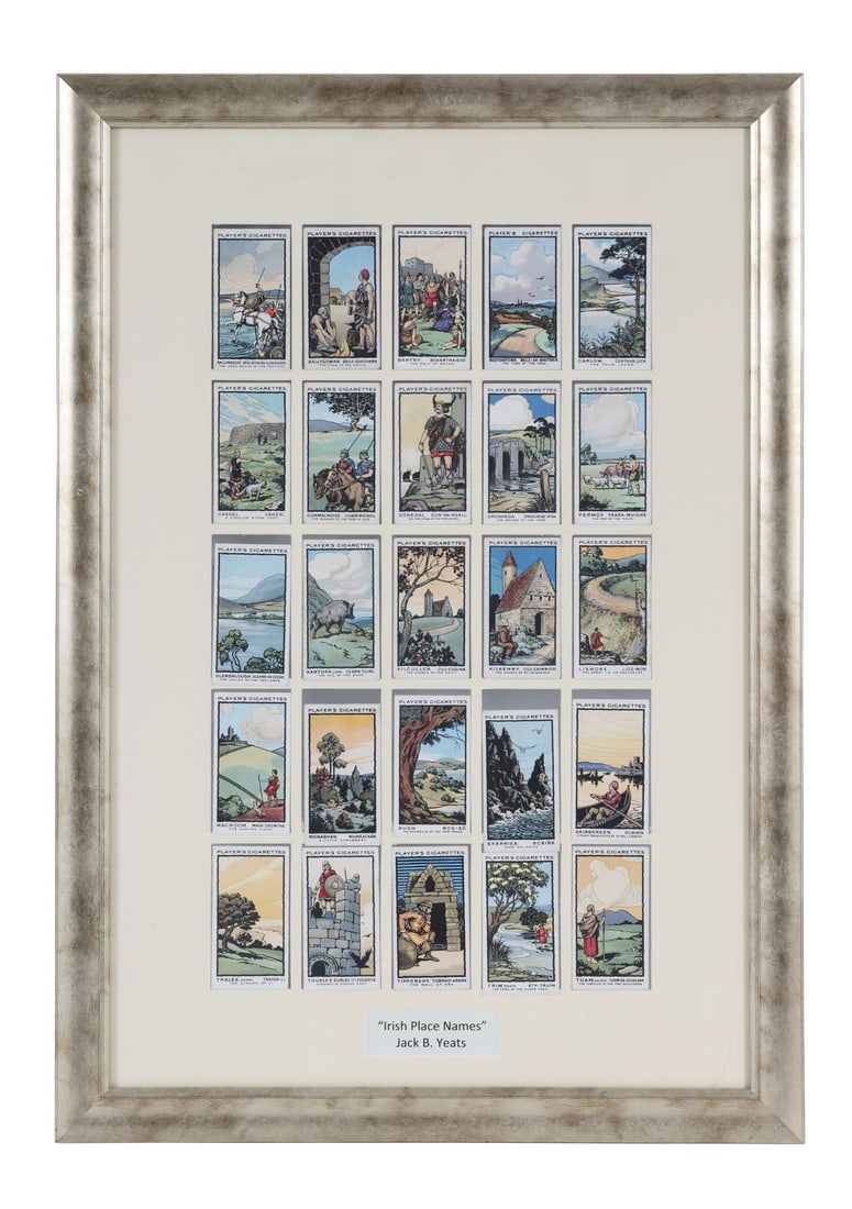 JACK BUTLER YEATS RHA (1871 - 1957): Title: Irish Place NamesMedium: Cigarette Cards - Set of 25 created by Jack B. Yeats in 1927Signature: UnsignedProvenance: Private CollectionFramed