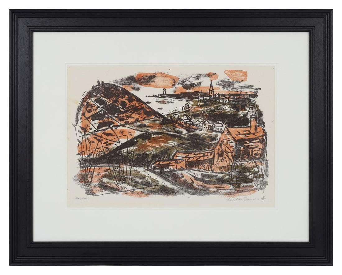 NORAH MCGUINNESS HRHA (1901 - 1980): Title: HarbourMedium: Limited Edition Lithograph (No. 9/12)Signature: Signed and Numbered Lower Right; Titled Lower LeftProvenance: The Dawson Gallery (Framing Label Verso); Private CollectionFramed
