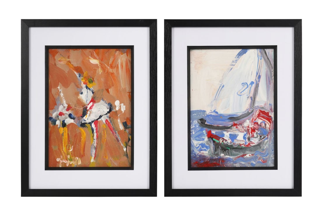 MARIE CARROLL (20TH CENTURY): Title: Dancers and Boats (Pair)Medium: Oil on BoardSignature: Each Signed Lower Left and Inscribed VersoProvenance: Apollo Gallery, Dublin; Private CollectionFramed