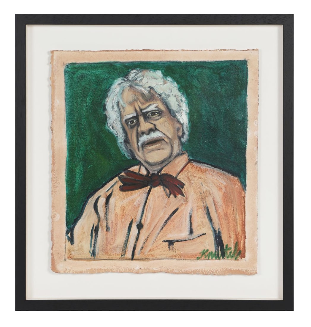 GRAHAM KNUTTEL (1954 - 2023): Title: Portrait of the Artist Paddy CollinsMedium: Acrylic on CardSignature: Signed Lower RightProvenance: Private CollectionFramed