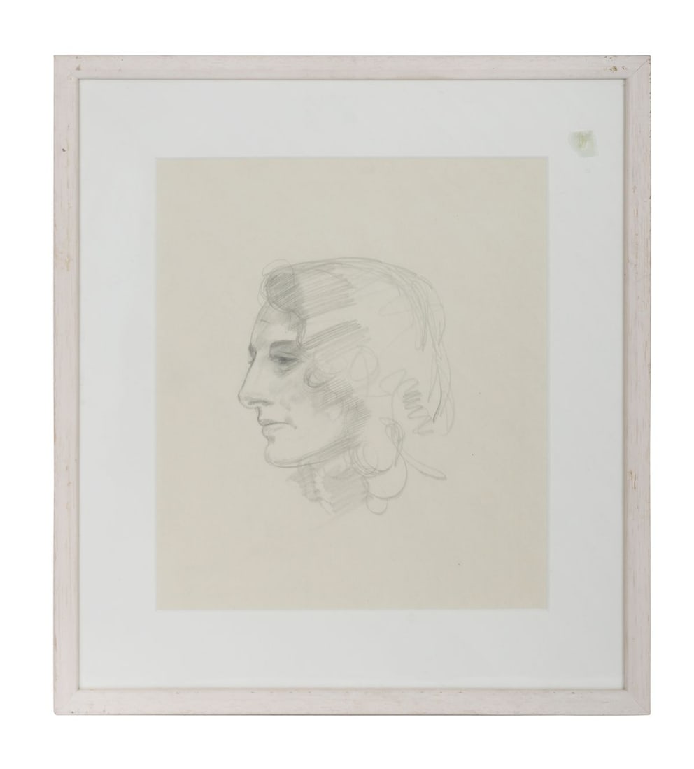 SEAN O'SULLIVAN RHA (1906 - 1964): Title: Head Study of the Artist's Wife, ReneMedium: Pencil SketchSignature: Unsigned; Inscribed VersoProvenance: The Artist's Estate; Private CollectionFramed