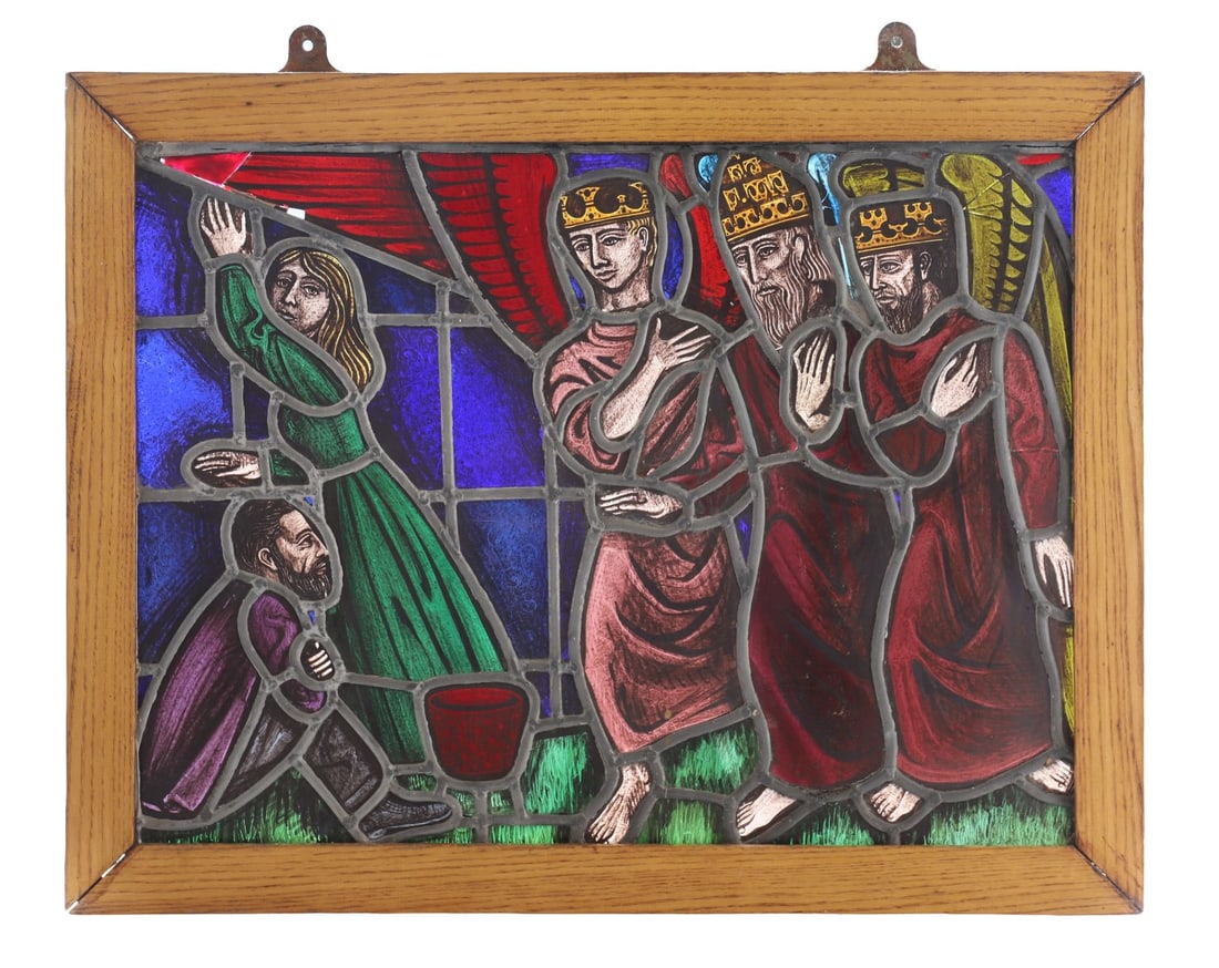 IRISH SCHOOL: Title: Stained Glass Study with three KingsMedium: Stained GlassSignature: UnsignedProvenance: Private CollectionFramed