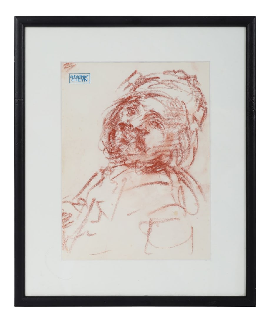 STELLA STEYN (1907 - 1987): Title: Study of a ManMedium: Red ChalkSignature: Studio Stamp Upper LeftProvenance: Brock Fine Arts, Dublin (Stamped Verso); Private CollectionFramed